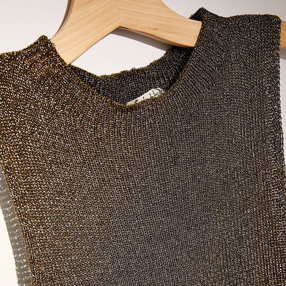NEW FREE PEOPLE Olive/Gold Shine Slinky Sexy Kimmi Crop Tank Top Sz S/P NWOT - Picture 8 of 11